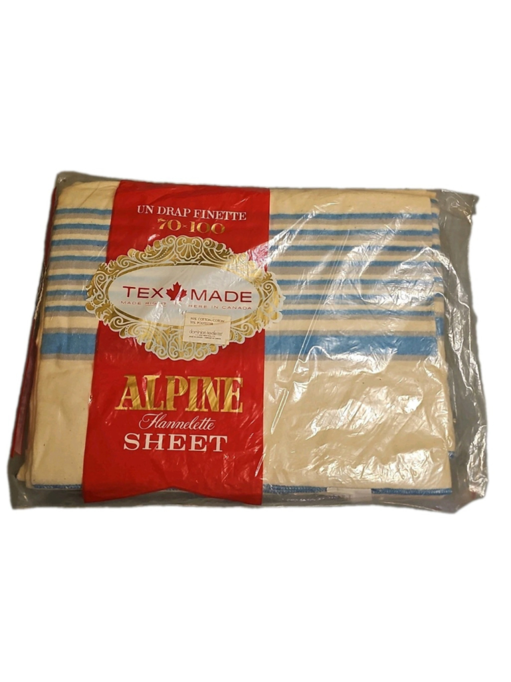 Vtg Tex Made Alpine Flannelette Sheet Blanket 70 x 100 White Stripes Canada Made